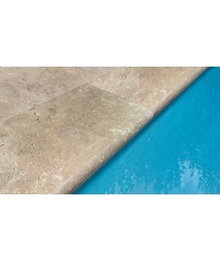 Margelle Piscine 3cm Bord 1/2 Rond Beige Effet Travertin Distrimat 33x61