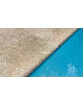 Margelle Piscine 3cm Bord 1/2 Rond Beige Effet Travertin Distrimat 33x61