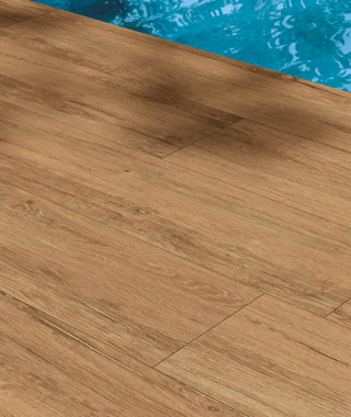 Carrelage extérieur marron clair 2cm imitation bois Novoceram Abea Miel 30x120