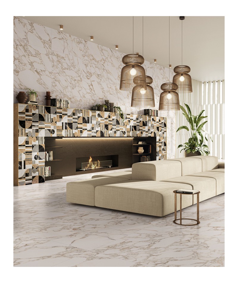 Faïence : Pâte blanche Beige Marbre, marque Novoceram
