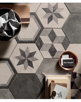 Carrelage décor marca corona terra  exagone mix antracite  25x21,6