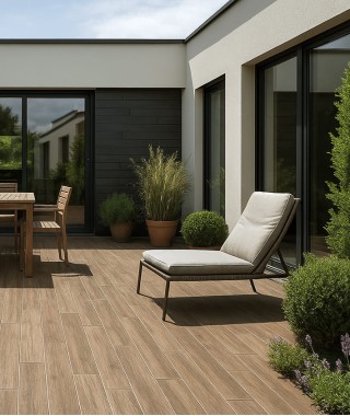 carrelage d'une belle terrasse en effet bois